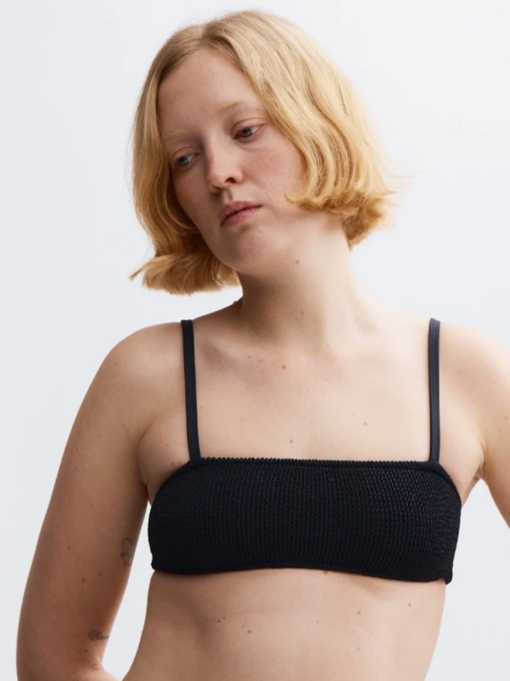 Youswim Poise Stretch I Bandeau Bikini Top Black One Size | Seamless Crinkle